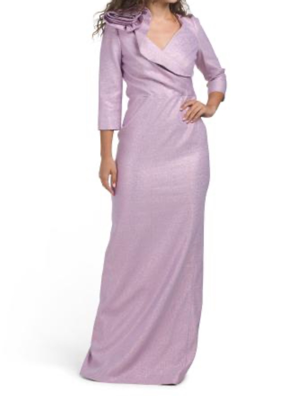 TERI JON Speckle Pattern Flower Applique Gown